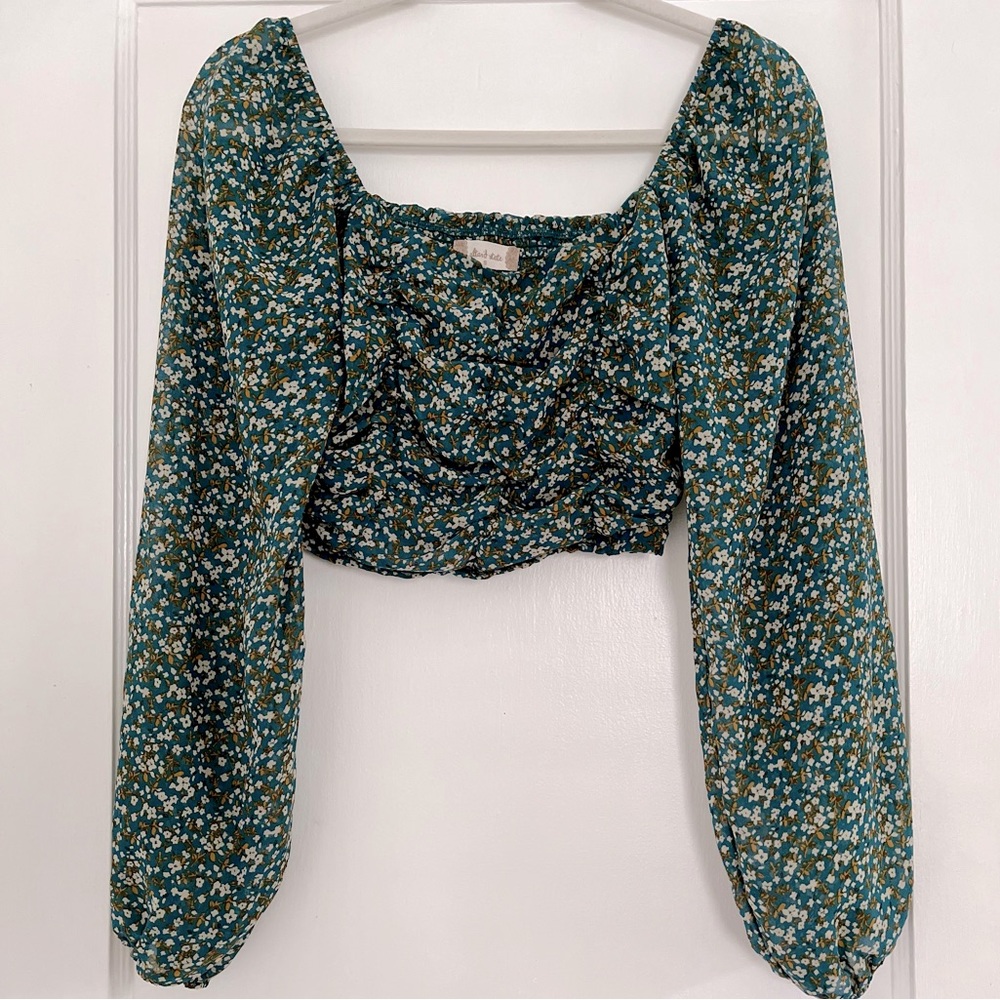 Altar'd State Floral Puffy Long Sleeve Blouse
